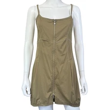 Deca Womens Polka Dot Brown Zip Front Mini Dress T1 Adjustable Straps Sundress