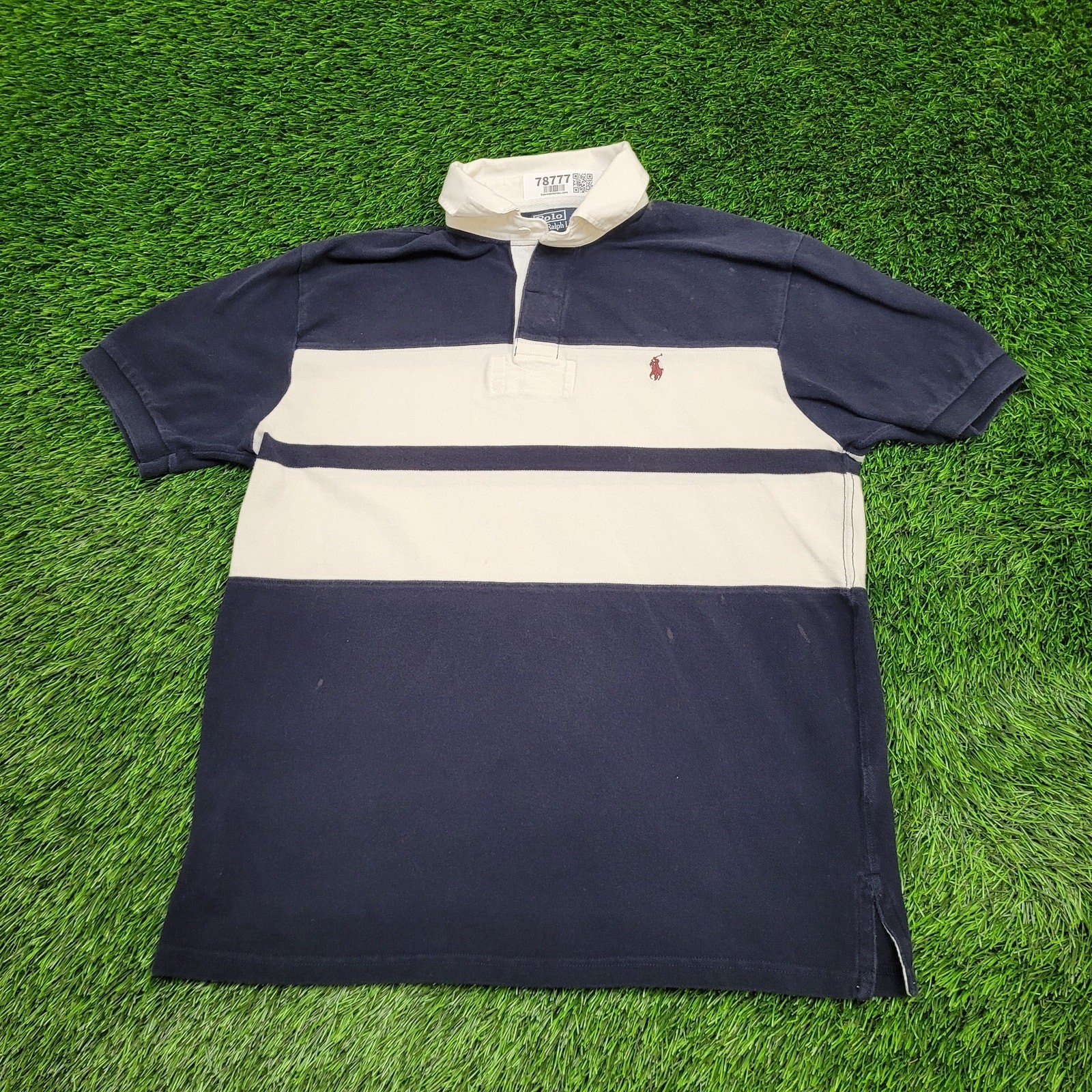 Ralph-Lauren Colorblock Polo Shirt Medium 20x27 Blue Red Pony