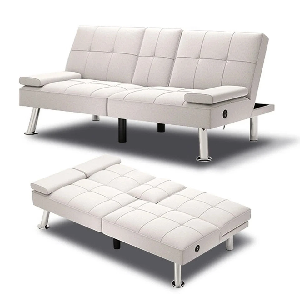 Sofá cama versátil CANMOV con portavasos puerto USB plegable 2 plazas cama de invitados Foto 4 de 4