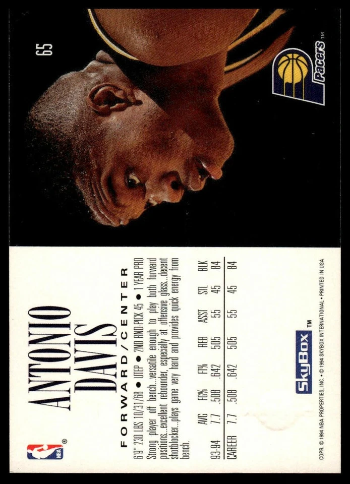 1994-95 SkyBox Premium #65 Antonio Davis [GOATCARDS] - Image 2 of 2