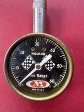 Vintage Accu Gage Tire Pressure Gauge 60 PSI Hotrod Sears Racing Flags