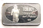 1973 Ecology "give a hoot don,t Pollute" 1 oz .999 Fine Silver Art Bar