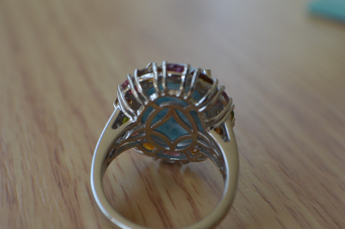 15.85ct Sky Blue Larimar / Multi Tourmaline Ring Platinum over