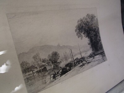 A. BRUNET-DEBAINES FRENCH ARTIST ORIGINAL ETCHING Near Rouen on the Seine