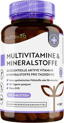 NUTRAVITA Multivitamin & Mineralstoffe 365 hochdosierte Tabletten mit Bioaktiv-Formen 460g