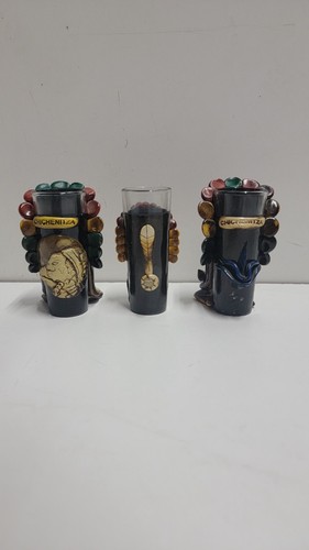 Juego de 3 vasos de chupito pintados a mano guerrero azteca piedra ágata chichenitza 4" - Imagen 6 de 8