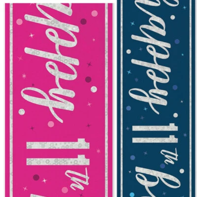 UNIQUE 11th Birthday Banners Age 11 Foil Banner Party Decorations Shiny 9ft Pink Blue