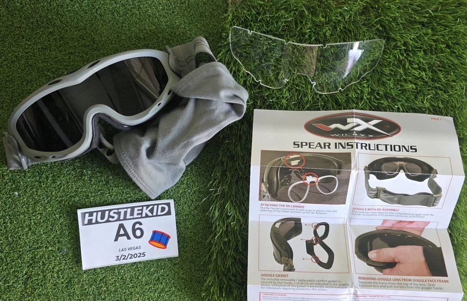 Gafas tintadas genuinas de snowboard WILEY X: Z87 SPEAR SAFETY, VERDE MILITAR EE. UU.🔥A6 Foto 2 de 4