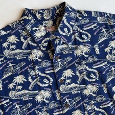 Vintage Reyn Spooner Commemorative Classics Blue Hawaiian Rayon Shirt Mens XL
