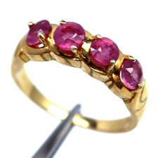 925 Sterling Silver 18K Gold Plated 4 MM. Red Ruby Jewelry Ring Size 7