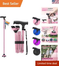 Folding Walking Cane for Seniors - Adjustable, Portable with Pivoting Quad Base