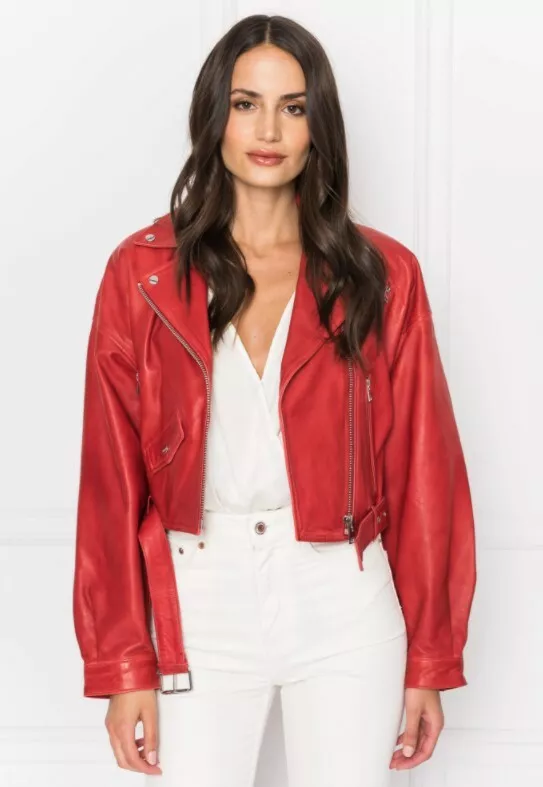 Lamarque red leather clearance jacket