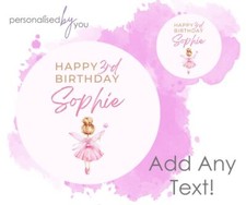 PERSONALISED CUSTOM FAIRY HAPPY BIRTHDAY PINK ROUND PRINTED STICKERS LABELS