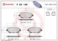 Brembo P 83 148 Bremsbelagsatz, Scheibenbremse FüR Toyota