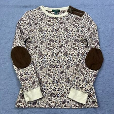 Lauren Ralph Lauren Top Women's Medium Beige Paisley Shoulder Zip Elbow Shirt
