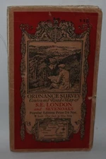 Ordnance Survey Popular Edition Cloth Map - SE London & Sevenoaks - 1920