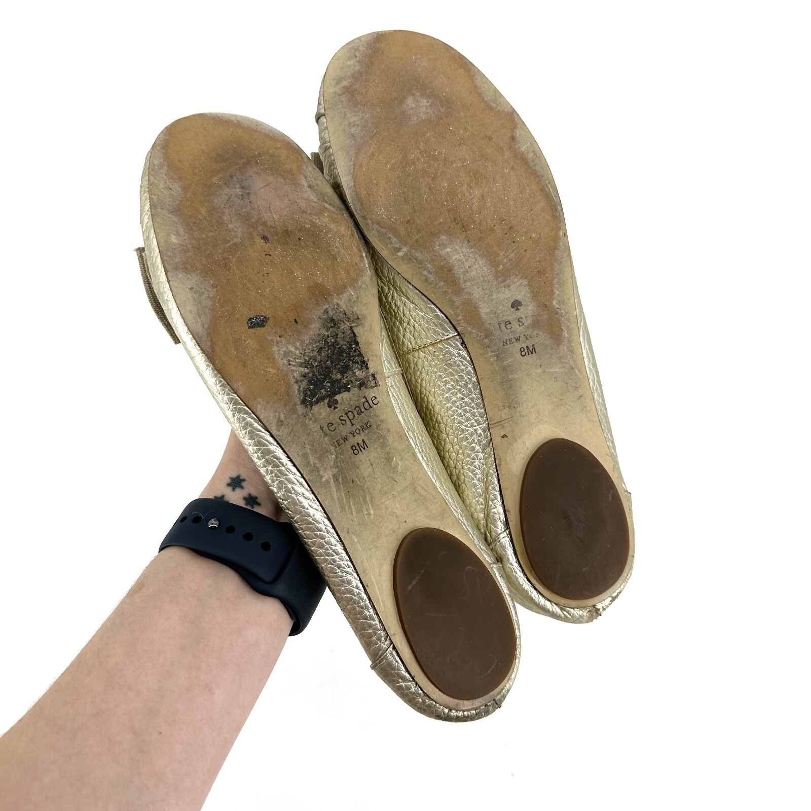 Kate Spade Champagne Gold Leather Moccasin Flats with… Gem