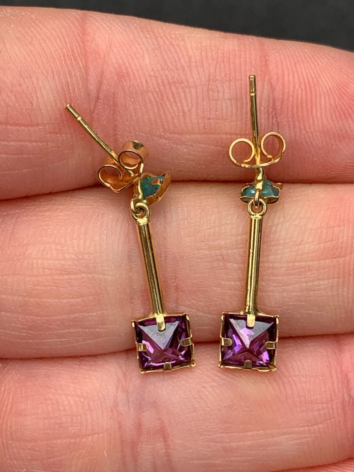 18ct gold blue & purple stone earrings vintage eBay