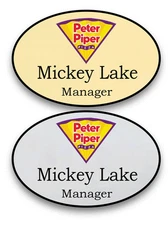 1 GOLD & 1 SILVER OVAL PETER PIPER PIZZA PERSONALIZED NAME BADGES PIN BACK