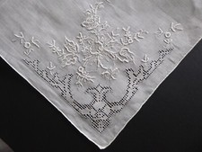 Vintage Swiss White Madeira Embroidery floral Wedding Bridal Handkerchief 14"