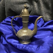 Vintage INDIA 6" Hand Made Etched Brass Ewer Pitcher Dallah