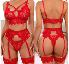 Ensemble de lingerie sexy en dentelle rouge + jarretière