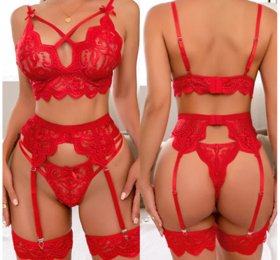 Sexy Dessous Set mit roter Spitze + Strumpfband