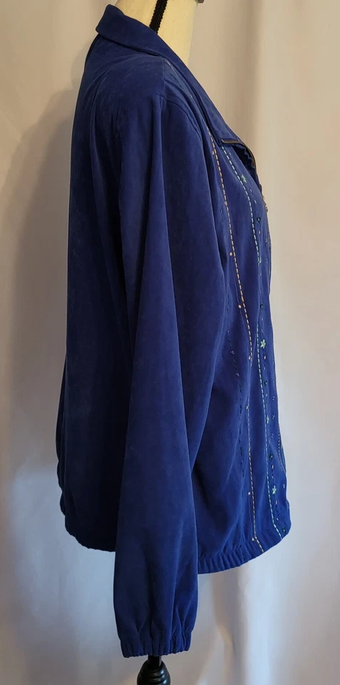 Chaqueta Chándal Vintage Años 70 Bordada L Gamuza Azul Real Foto 4 de 4