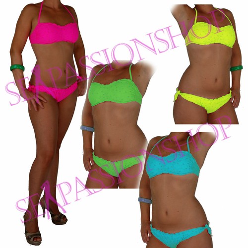 Bikini Costume Bagno Effetto Sangallo Vari Colori a Fascia Due pezzi Mare  Donna | eBay