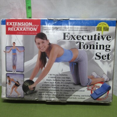EXECUTIVE TONING SET Bungee Toning Cords & Exercise Wheel in box w/ Jump Rope