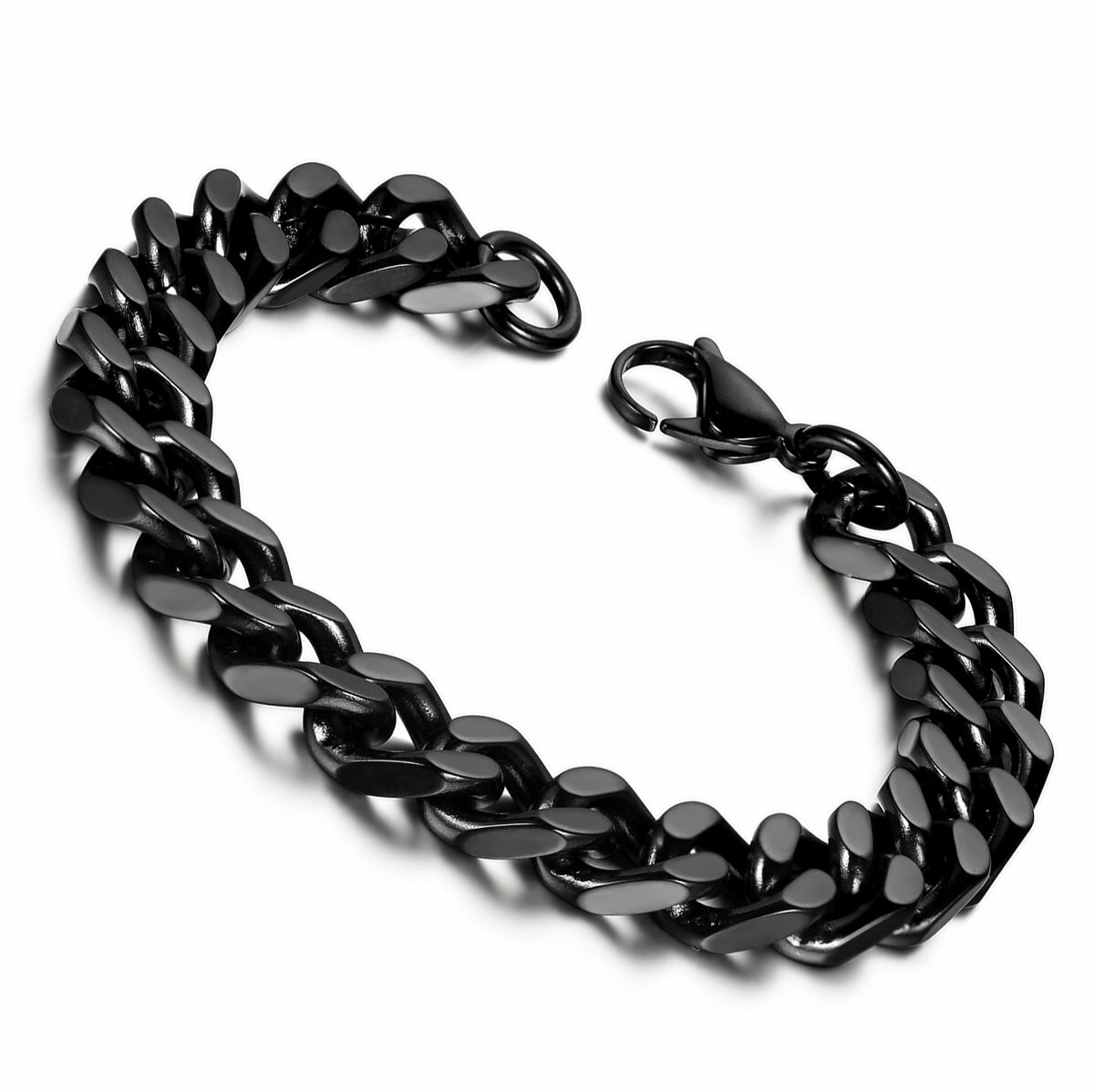 Black Mens Stainless Steel Cuban Curb Chain Bracelet Cool Boys  Gift*11MM