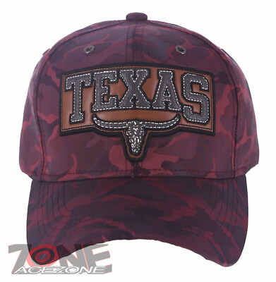 TEXAS TX LONE STAR STATE HORN FAUX LEATHER BASEBALL CAP HAT CAMOUFLAGE ...
