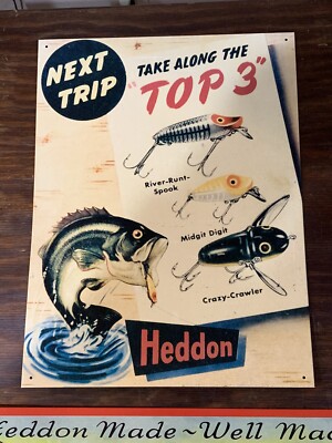 2 Vintage Reproduction Heddon Fishing Lure Tin Signs | eBay