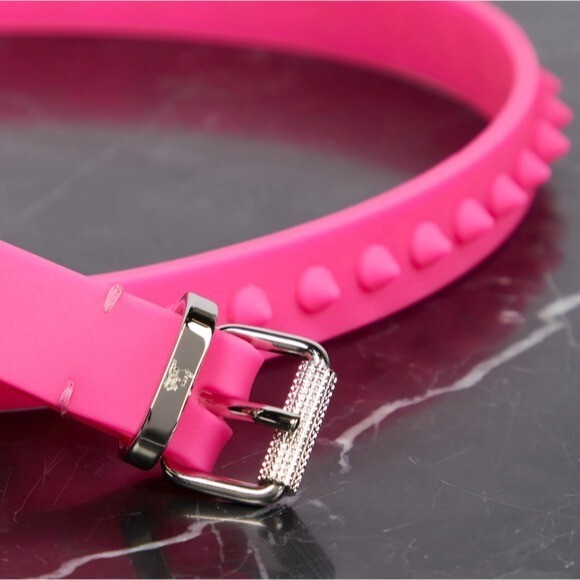 Christian Louboutin Loubispikes Neon Pink Rubber Spiked Belt 75 US 30 Christian Louboutin Loubispikes Neon Pink Rubber Spiked Belt  main image 2
