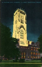Indianapolis Indiana IN Scottish Rite Cathedral Night Church Linen Postcard UNP