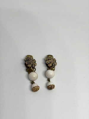 Vintage Ohrclips W. Germany 50er 60er Perlen Weiß Goldfarben Modeschmuck