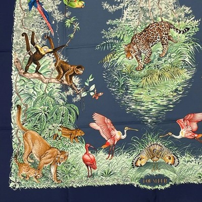 HERMES Carre 90 35 in EQUATEUR Silk Scarf Navy Multicolor [Japan