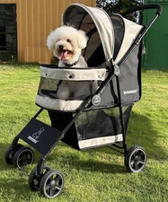 ROODO 4 Wheel Dog Cat Pet Stroller Best Lightweight Foldable Compact Portable...