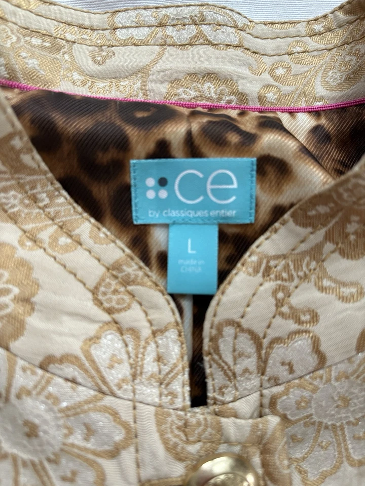 Classiques Entier 夹克女式 L 金色金属锦缎 Bolero Crop 金色纽扣 — 第 4/4 张图片