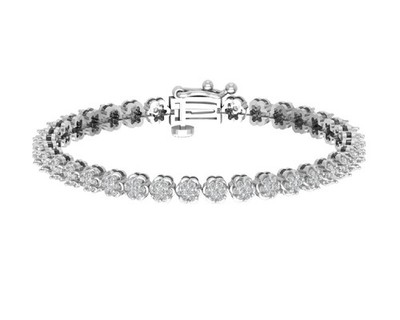 14k White Gold 2Ct Lab Grown Diamond Composite Bracelet 7'' Gift For Women