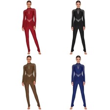 Womens Bodysuit Ballet Dancewear Ballerina Jumpsuit Competition Mesh Dance