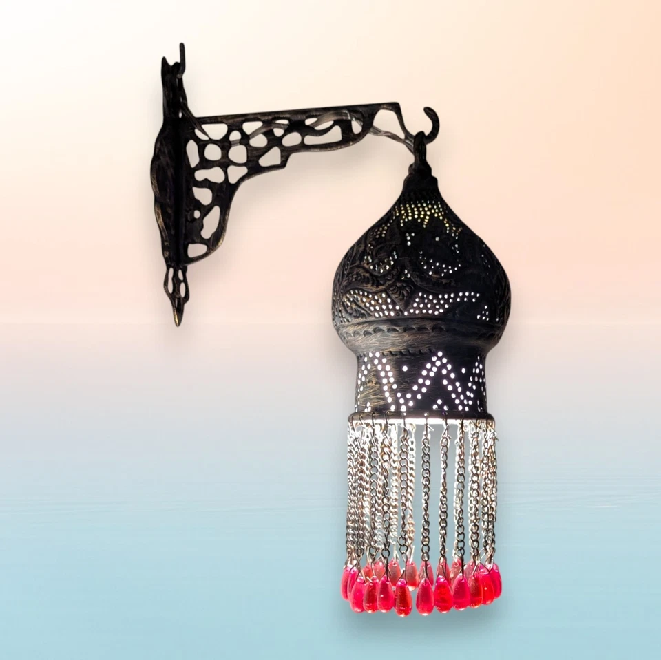 Lámpara de pared con soporte de latón marroquí BR454 linterna cúpula perforada artesanal vintage Foto 3 de 4