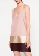ZARA Collection Faux Leather Ballet Pink Metallic V-Neck Colorblock Slip Dress  
