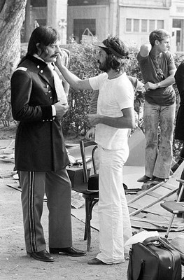 Marcello Mastroianni acting the General Custer at the make up duri- Old Photo