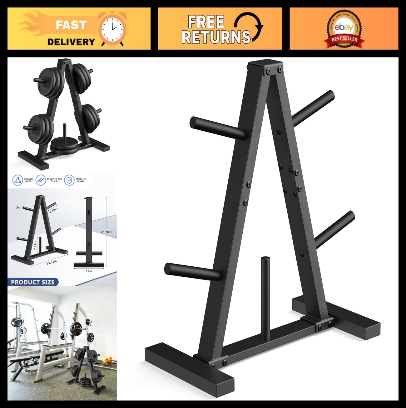 Weight Plate Rack Storage Stand, 1-Inch Weight Tree for Home Gym, 300 lbs Capaci