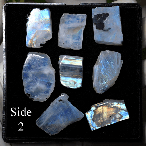 Bandeja Lunar ~ 8 Piezas Piedra Lunar Arco Iris Natural Alta Calidad Gema Pulida Losas de Cristal - Imagen 10 de 13