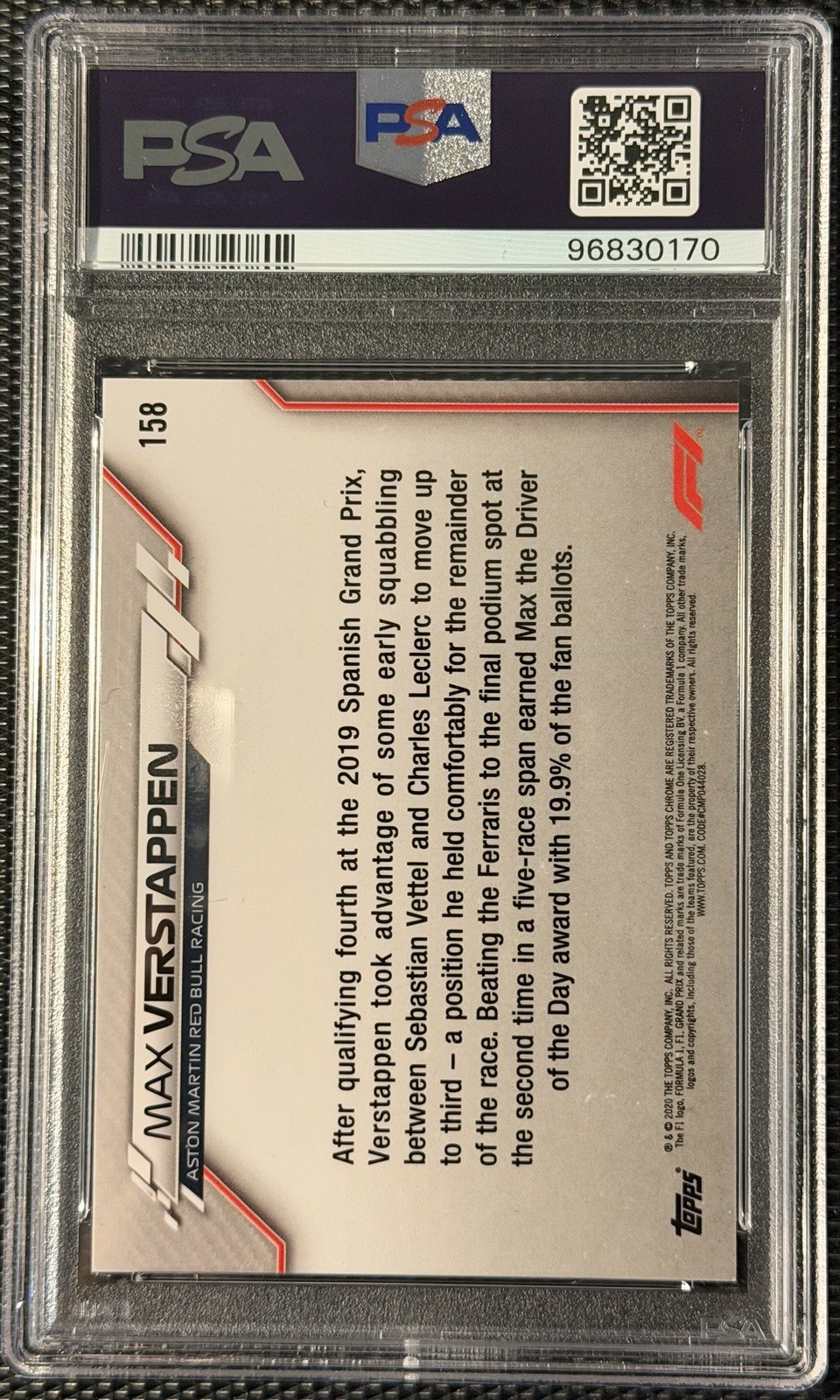 2020 Topps Chrome Max Verstappen #152 PSA 10 view 2