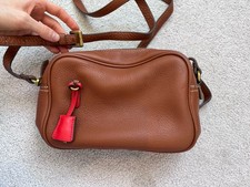 J Crew Women’s 100% Leather Brown And Red Camera Shoulder Bag