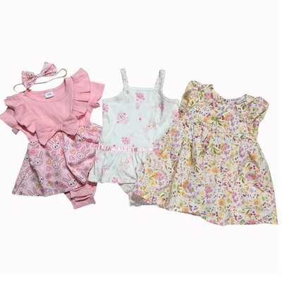 LOT/3 Dresses Bodysuit Baby Girl Size 6-9M Pink Bundle Summer  Floral Bunny Snap