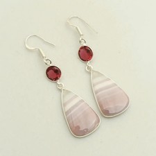 Botswana Agate Garnet Gemstone Drop Dangle Earrings Jewelry Gift 1.6